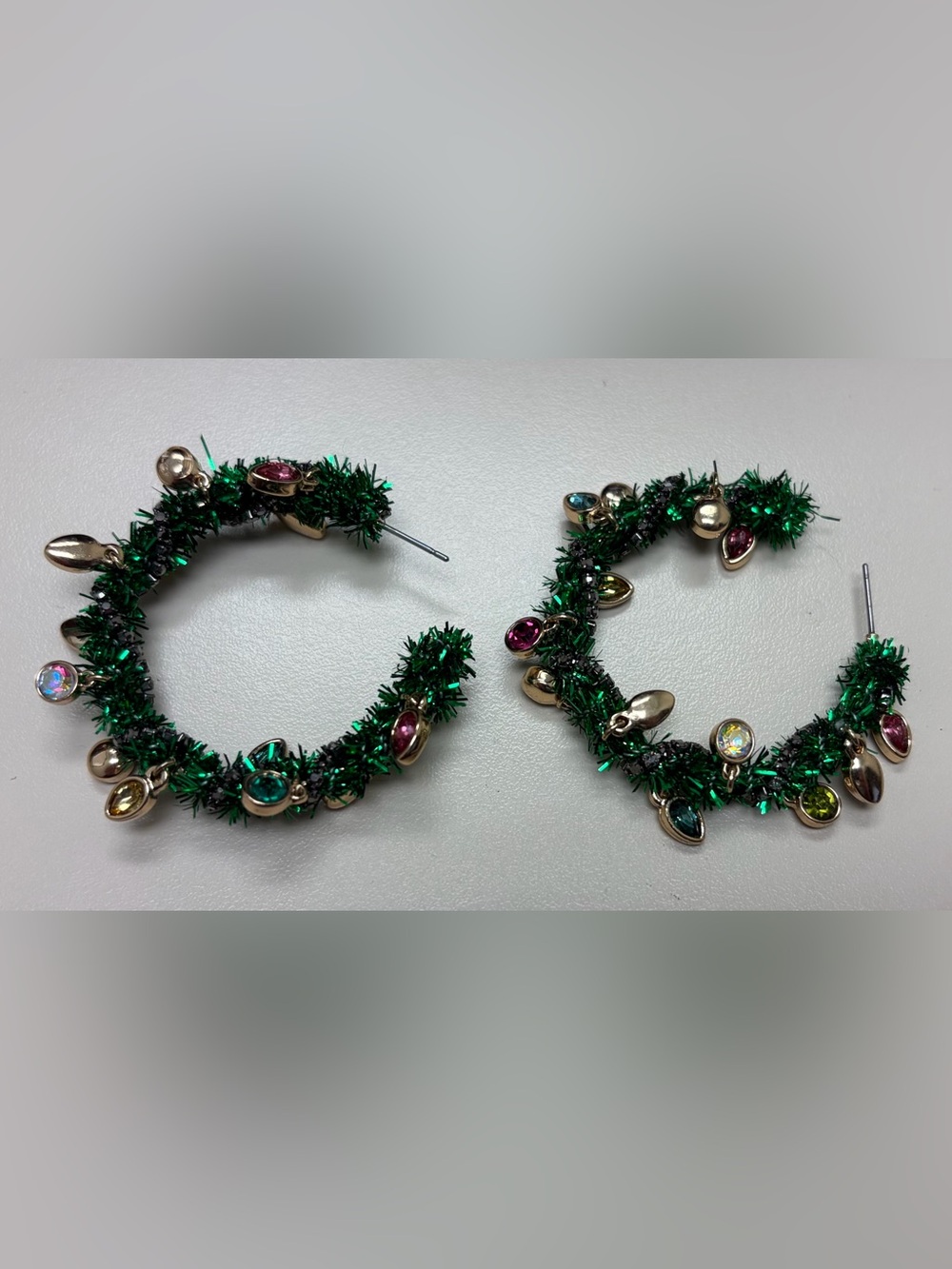 Belk Christmas Tinsel Wreath Hoop Earrings Multi Color Light Bulb Holiday Party